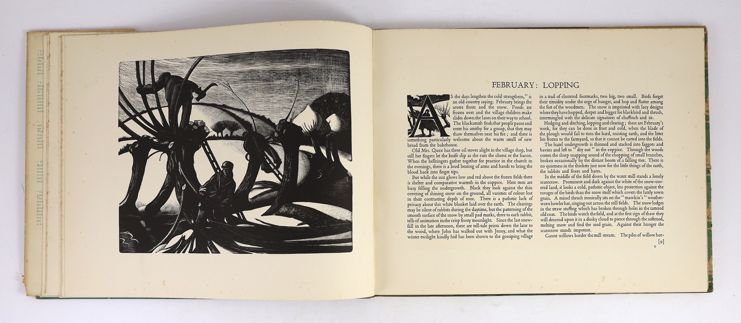 Clare Leighton - , The Farmer's Year: a calendar of English husbandry. First Edition. 12 full-page wood-engraved illus., other text illus. & decorations (by the author), half title; publisher's gilt-pictorial cloth and p